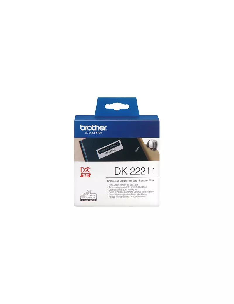 Nastro Originale Brother DK-22211 - 29 mm x 15,24 m - Nastro Adesivo (Nero su Bianco) Nastro Originale Brother DK-22211 - 29 mm x 15,24 m - Nastro Adesivo (Nero su Bianco)