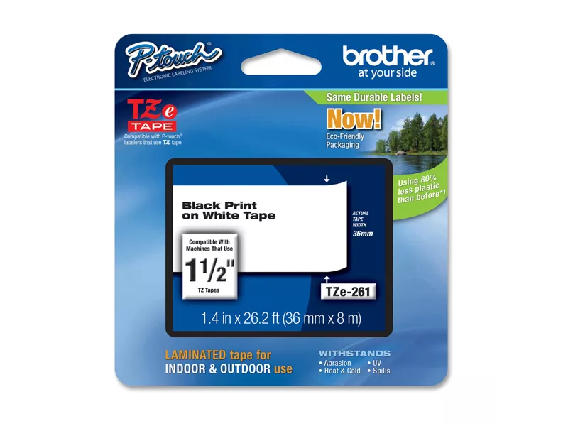 Nastro Originale Brother TZe-261 - 36 mm x 8 m - Laminato (Nero su Bianco)