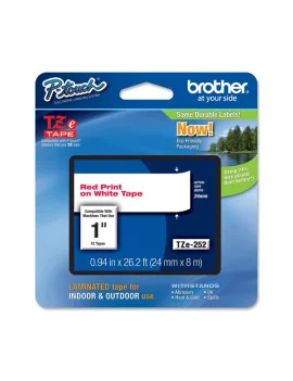 Nastro Originale Brother TZe-252 - 24 mm x 8 m - Laminato (Rosso su Bianco)