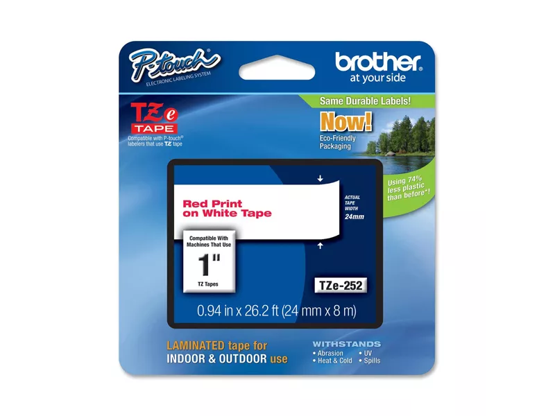 Nastro Originale Brother TZe-252 - 24 mm x 8 m - Laminato (Rosso su Bianco)
