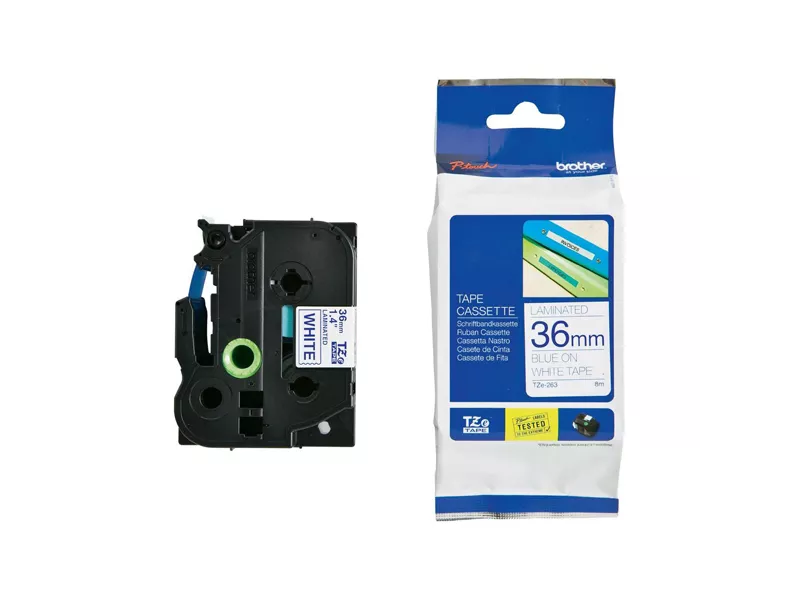 Nastro Originale Brother TZe-263 - 36 mm x 8 m - Laminato (Blu su Bianco)