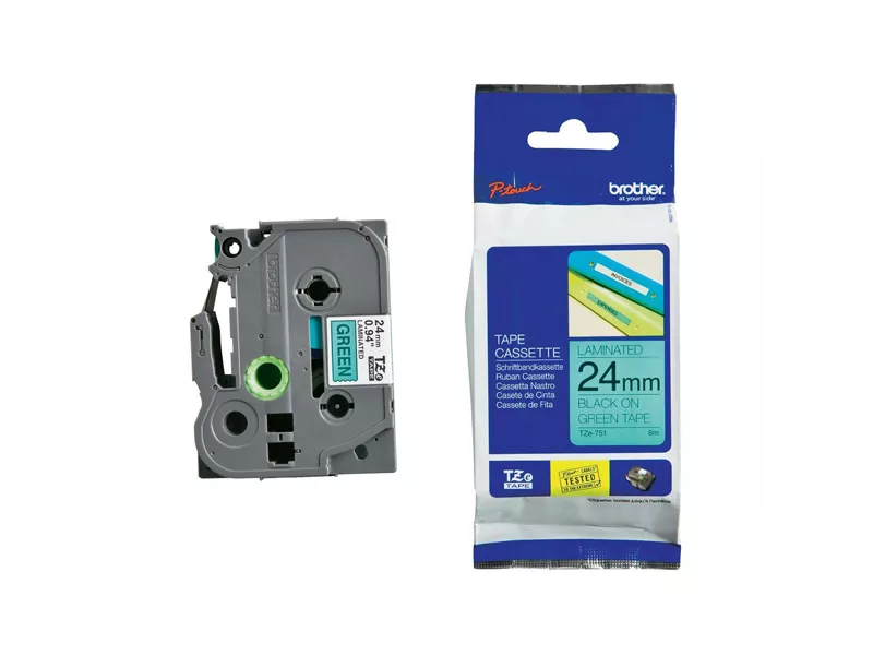 Nastro Originale Brother TZe-751 - 12 mm x 8 m - Laminato (Nero su Verde)