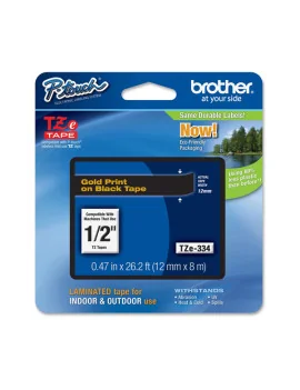 Nastro Originale Brother TZe-334 - 12 mm x 8 m - Laminato (Oro su Nero)