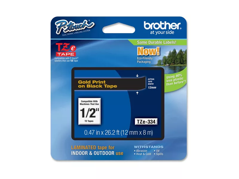 Nastro Originale Brother TZe-334 - 12 mm x 8 m - Laminato (Oro su Nero)