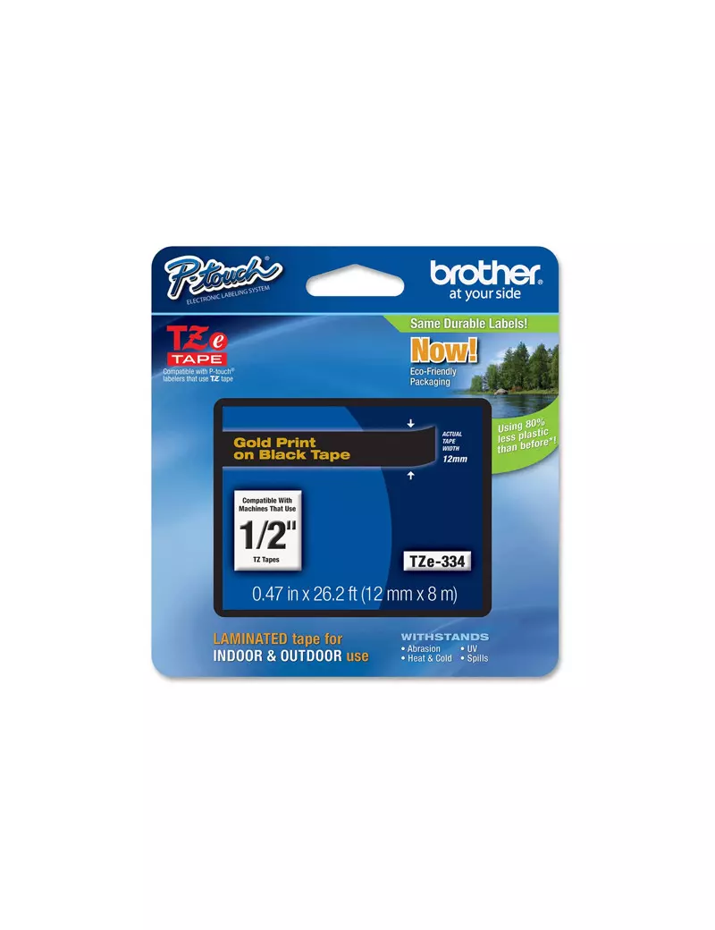 Nastro Originale Brother TZe-334 - 12 mm x 8 m - Laminato (Oro su Nero) Nastro Originale Brother TZe-334 - 12 mm x 8 m - Laminato (Oro su Nero)