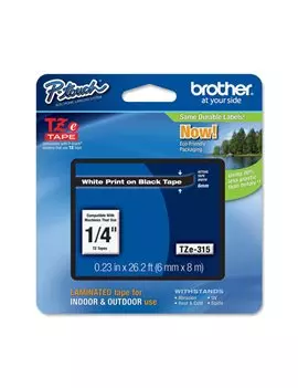 Nastro Originale Brother TZe-315 - 6 mm x 8 m - Laminato (Bianco su Nero)