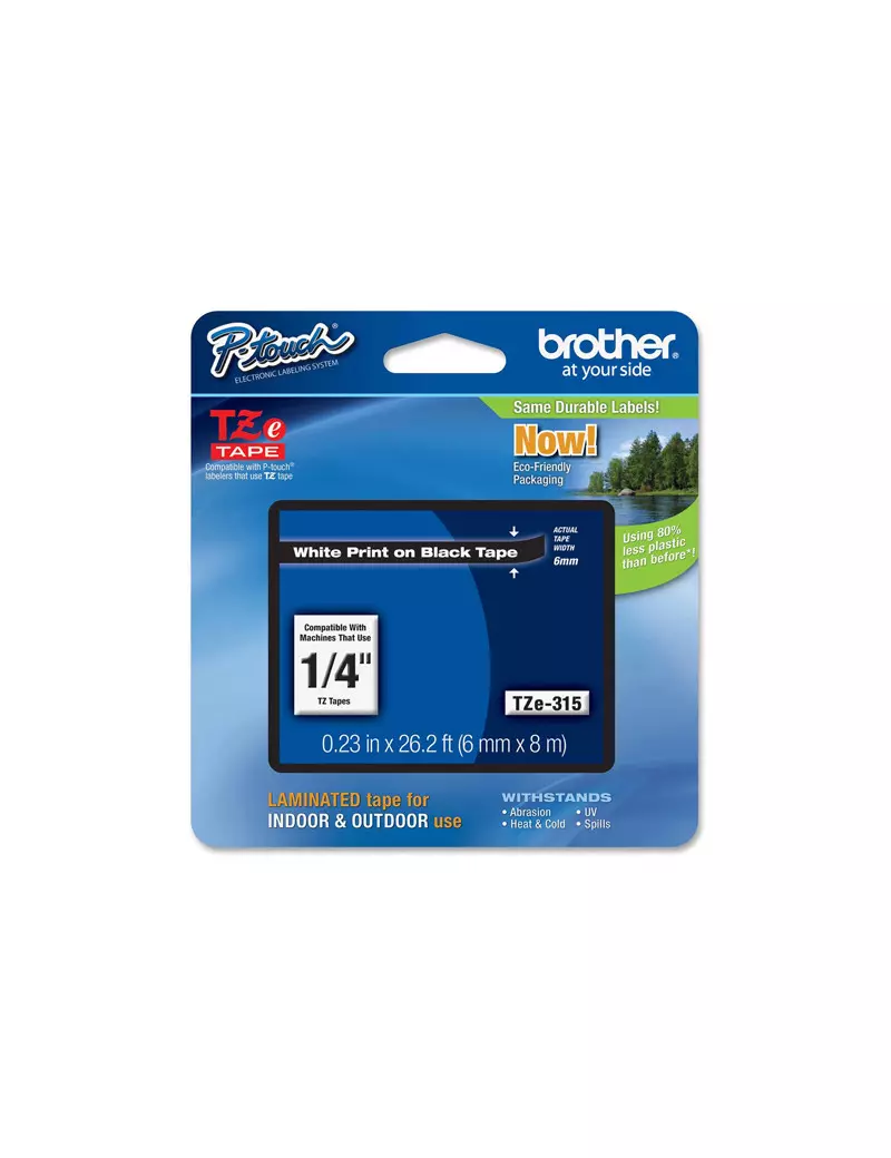 Nastro Originale Brother TZe-315 - 6 mm x 8 m - Laminato (Bianco su Nero) Nastro Originale Brother TZe-315 - 6 mm x 8 m - Laminato (Bianco su Nero)