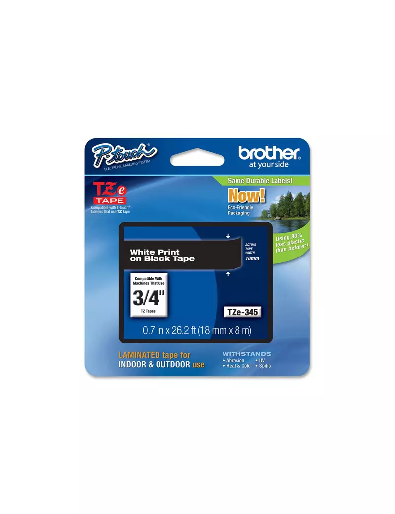 Nastro Originale Brother TZe-345 - 18 mm x 8 m - Laminato (Bianco su Nero) Nastro Originale Brother TZe-345 - 18 mm x 8 m - Laminato (Bianco su Nero)