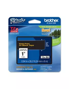 Nastro Originale Brother TZe-354 - 24 mm x 8 m - Laminato (Oro su Nero)