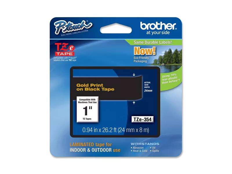 Nastro Originale Brother TZe-354 - 24 mm x 8 m - Laminato (Oro su Nero)