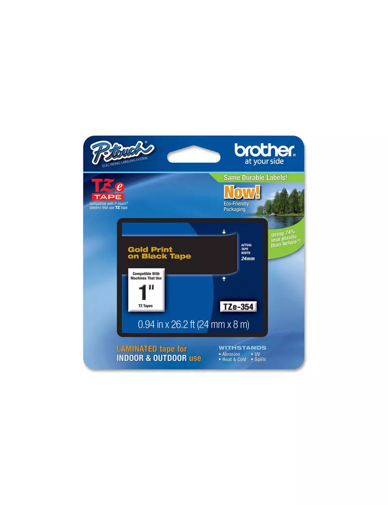 Nastro Originale Brother TZe-354 - 24 mm x 8 m - Laminato (Oro su Nero) Nastro Originale Brother TZe-354 - 24 mm x 8 m - Laminato (Oro su Nero)