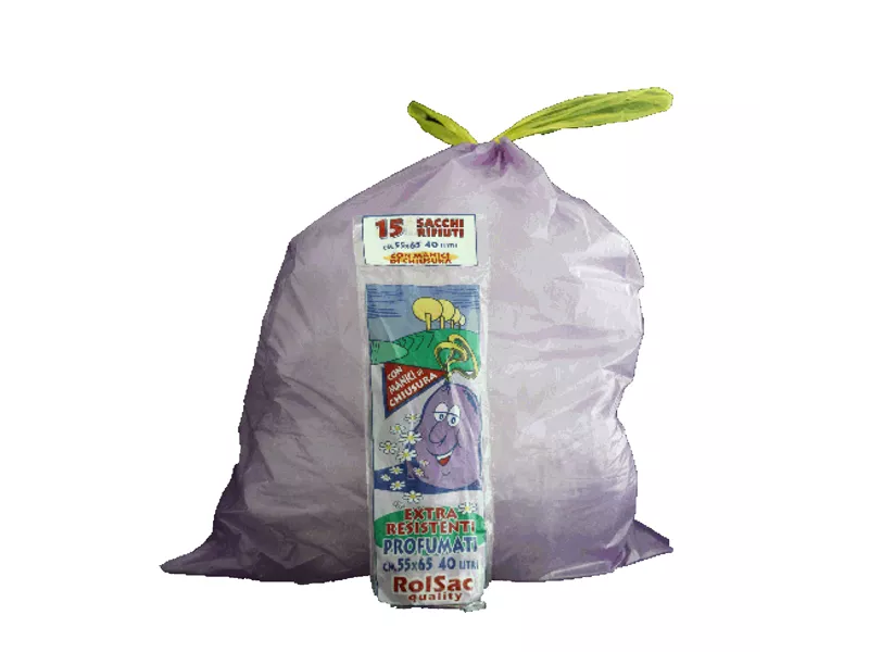 Sacco Immondizia con Maniglie Rolsac - 55x65 cm - 44 Litri - 10050 (Viola Conf. 15)