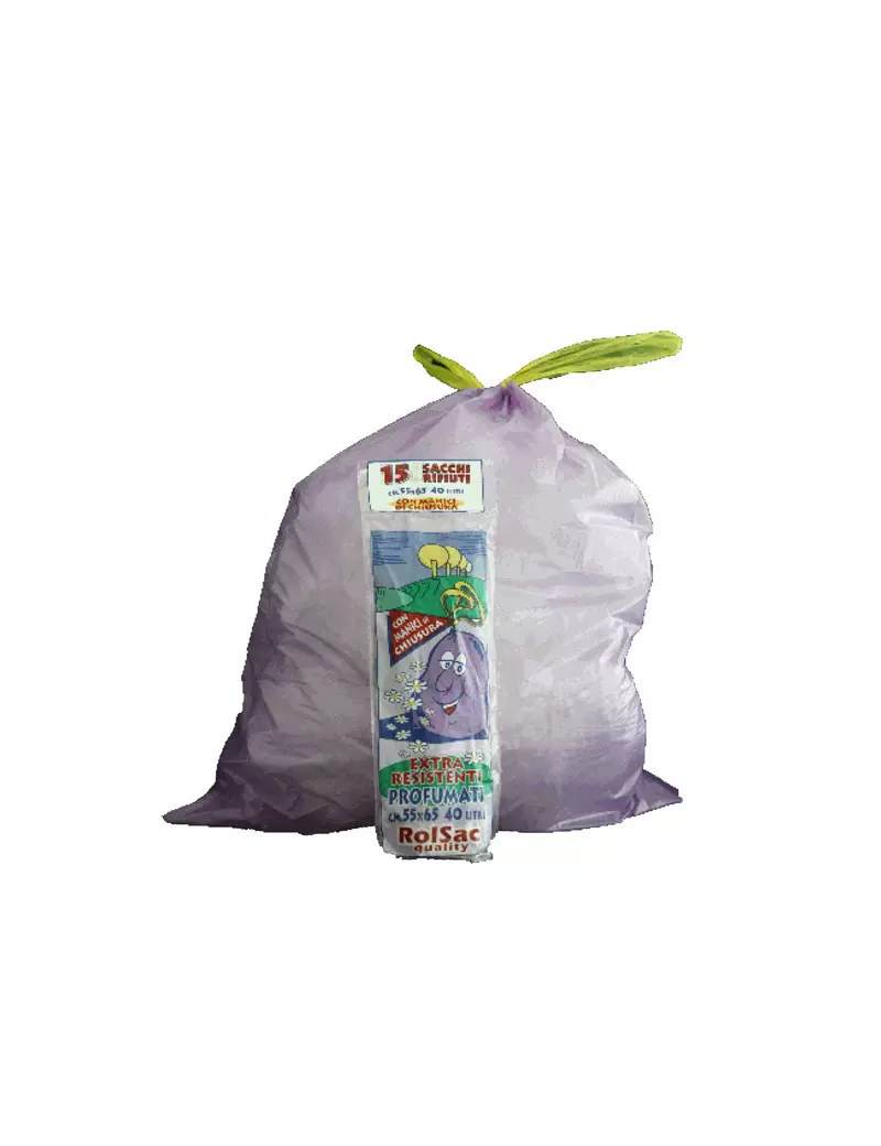 Sacco Immondizia con Maniglie Rolsac - 55x65 cm - 44 Litri - 10050 (Viola Conf. 15) Sacco Immondizia con Maniglie Rolsac - 55x65 cm - 44 Litri - 10050 (Viola Conf. 15)