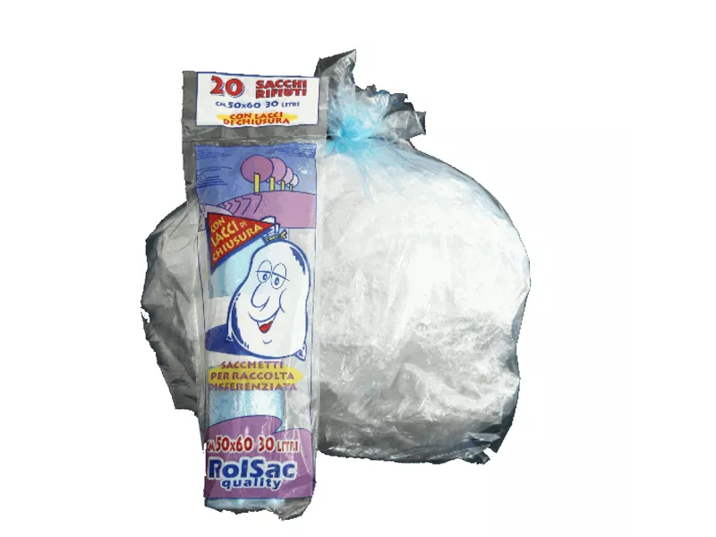 Sacco Immondizia Rolsac - 50x60 cm - 30 Litri - 10063 (Azzurro Trasparente Conf. 20)