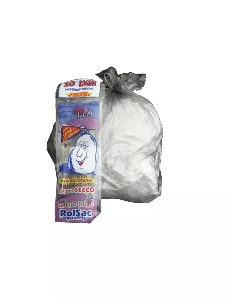 Sacco Immondizia Rolsac - 50x60 cm - 30 Litri - 10062 (Grigio Trasparente Conf. 20) Sacco Immondizia Rolsac - 50x60 cm - 30 Litri - 10062 (Grigio Trasparente Conf. 20)