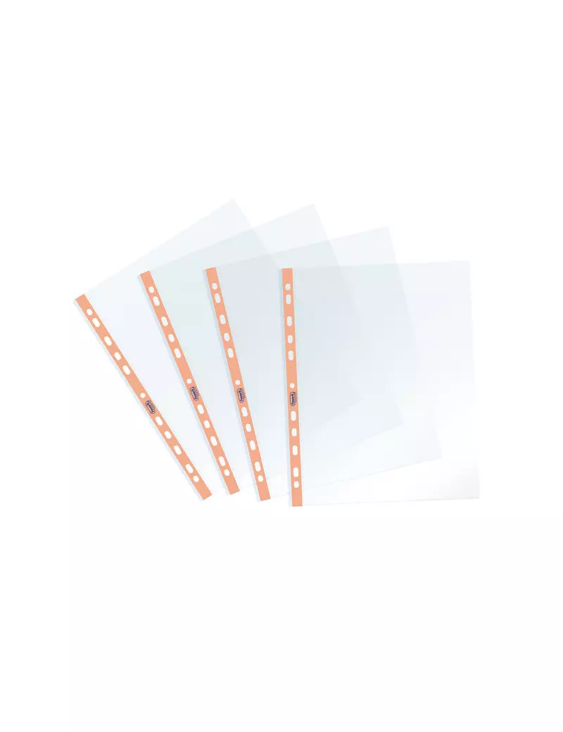 Busta a Perforazione Universale Pastel Favorit - 22x30 cm - Liscia - 400136866 (Trasparente Banda Arancio Conf. 25)