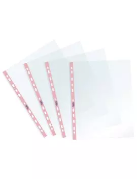Busta a Perforazione Universale Pastel Favorit - 22x30 cm - Liscia - 400136870 (Trasparente Banda Rosa Conf. 25)