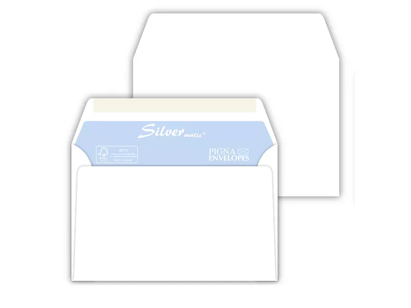 Buste Commerciali Silver Matic FSC Pigna - 11,4x16,2 cm - Gommata Senza Finestra - 70 g - 0592998C6 (Bianco Conf. 25)