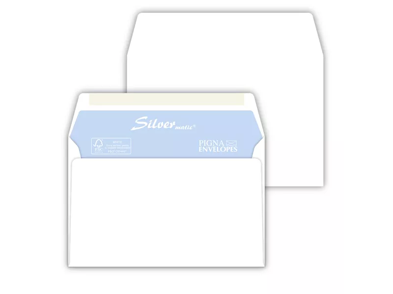 Buste Commerciali Silver Matic FSC Pigna - 12x18 cm - Gommata Senza Finestra - 70 g - 067312321 (Bianco Conf. 25)