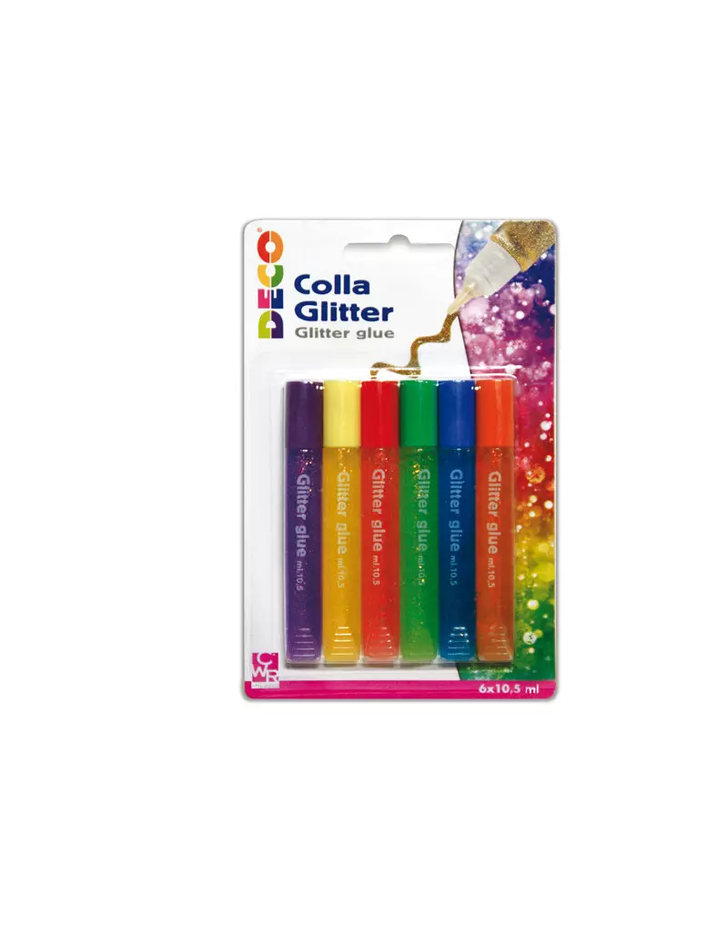 Colla Liquida Glitterata Deco CWR - 10,5 ml - 11229 (Assortiti Pastello Conf. 6)