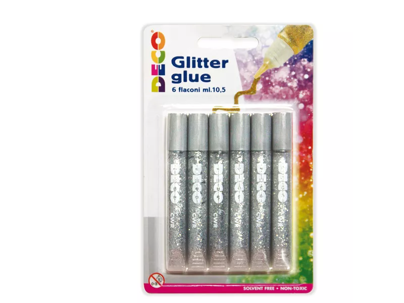Colla Liquida Glitterata Deco CWR - 10,5 ml - 05884 (Argento Conf. 6)
