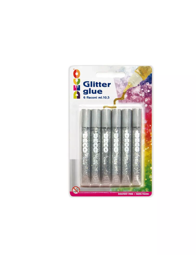 Colla Liquida Glitterata Deco CWR - 10,5 ml - 05884 (Argento Conf. 6)