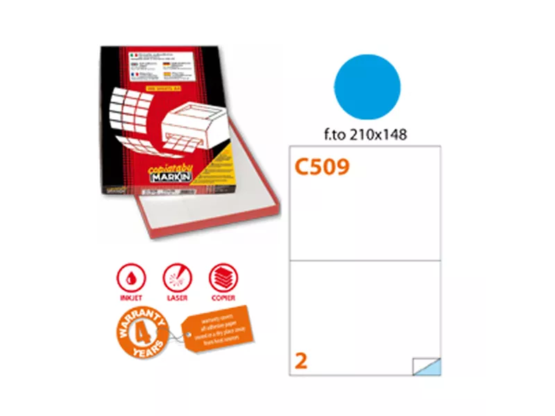 Etichette Adesive Markin - A4 - 210x148,5 mm - X210C509BL (Blu Conf. 100)