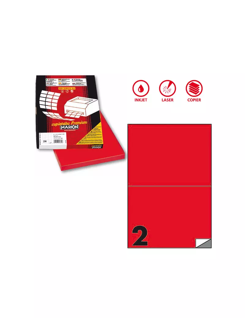 Etichette Adesive Markin - A4 - 210x148,5 mm - X210C509FRO (Rosso Fluo Conf. 100) Etichette Adesive Markin - A4 - 210x148,5 mm - X210C509FRO (Rosso Fluo Conf. 100)