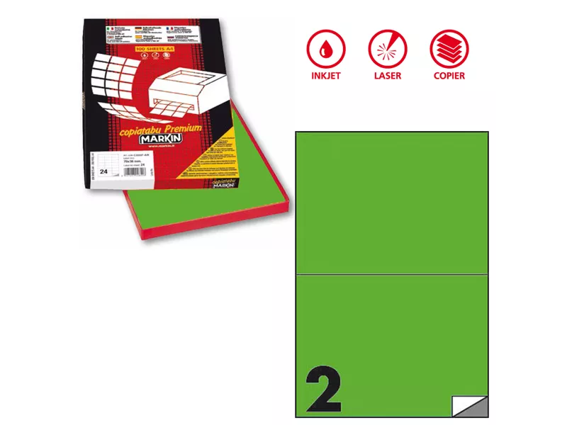 Etichette Adesive Markin - A4 - 210x148,5 mm - X210C509FVE (Verde Fluo Conf. 100)