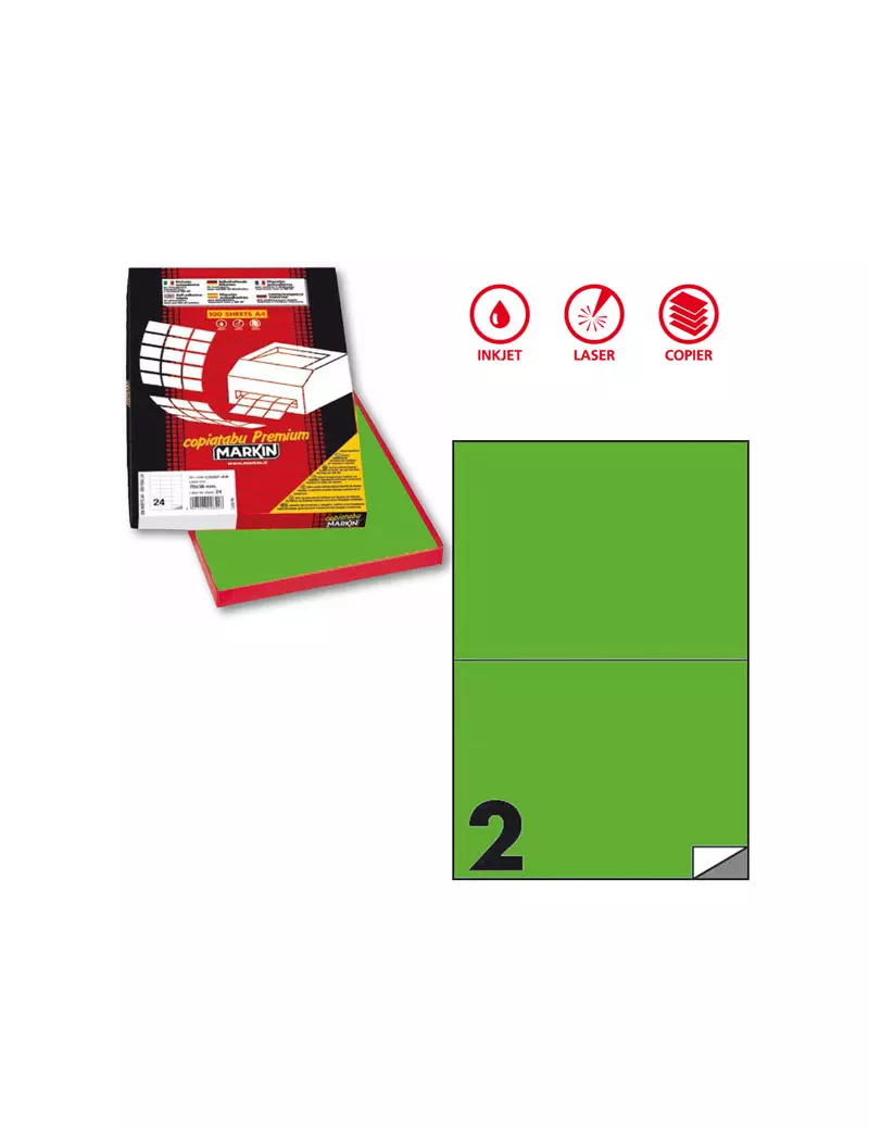 Etichette Adesive Markin - A4 - 210x148,5 mm - X210C509FVE (Verde Fluo Conf. 100) Etichette Adesive Markin - A4 - 210x148,5 mm - X210C509FVE (Verde Fluo Conf. 100)