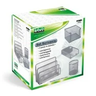 Set Scrivania in Rete Metallica Lebez - 4 Accessori - 1424-S (Argento)