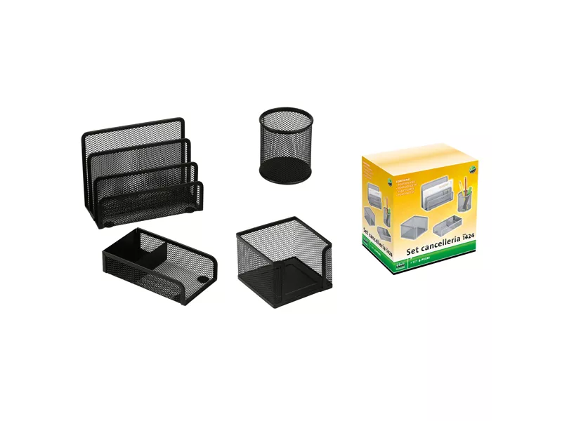 Set Scrivania in Rete Metallica Lebez - 4 Accessori - 1424-N (Nero)