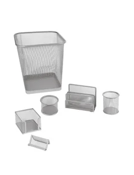 Set Scrivania in Rete Metallica Lebez - 6 Accessori - 1426-S (Argento)