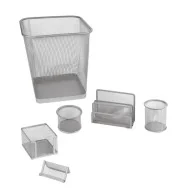Set Scrivania in Rete Metallica Lebez - 6 Accessori - 1426-S (Argento)