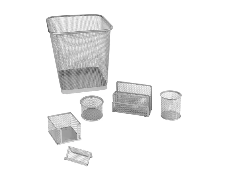 Set Scrivania in Rete Metallica Lebez - 6 Accessori - 1426-S (Argento)