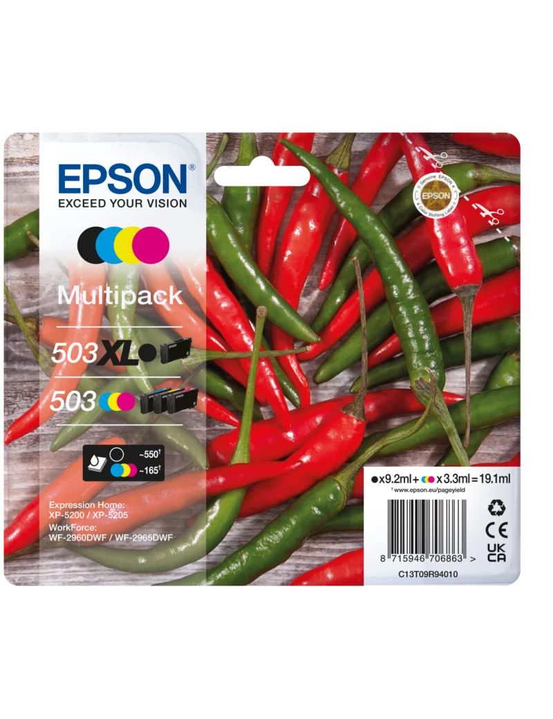 Multipack Cartucce Originali Epson T09R9401 503XL 503 (Nero XL e Colori Standard Conf. 4) Multipack Cartucce Originali Epson T09R9401 503XL 503 (Nero XL e Colori Standard Conf. 4)
