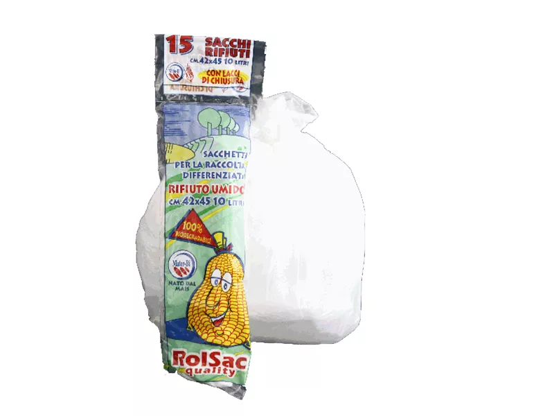 Sacco Immondizia Bio Rolsac - 42x45 cm - 10 Litri - 10130 (Bianco Conf. 15)