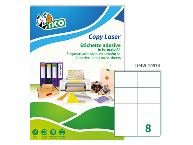 Etichette Adesive Copy Laser Premium Tico senza Margini - A4 - 105x74 mm - LP4W-10574 (Bianco Conf. 100) Etichette Adesive Copy Laser Premium Tico senza Margini - A4 - 105x74 mm - LP4W-10574 (Bianco Conf. 100)
