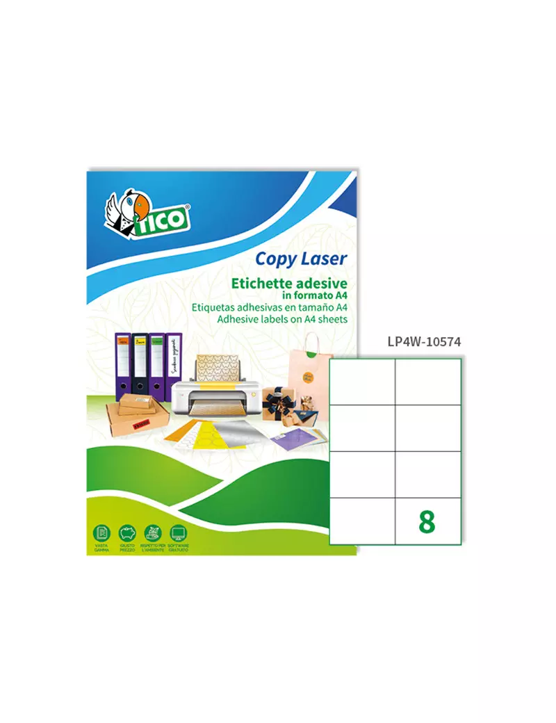 Etichette Adesive Copy Laser Premium Tico senza Margini - A4 - 105x74 mm - LP4W-10574 (Bianco Conf. 100) Etichette Adesive Copy Laser Premium Tico senza Margini - A4 - 105x74 mm - LP4W-10574 (Bianco Conf. 100)