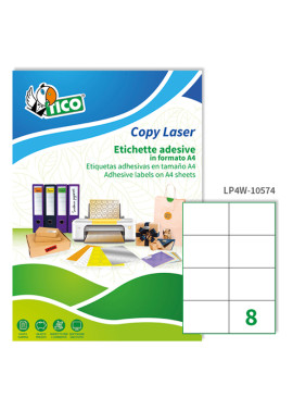 Etichette Adesive Copy Laser Premium Tico senza Margini - A4 - 105x74 mm - LP4W-10574 (Bianco Conf. 100)