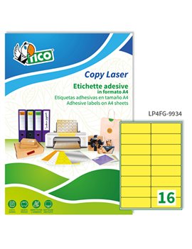 Etichette Adesive Copy Laser Premium Tico con Angoli Arrotondati - A4 - 99,1x34 mm - LP4FG-9934 (Giallo Fluo Conf. 70)