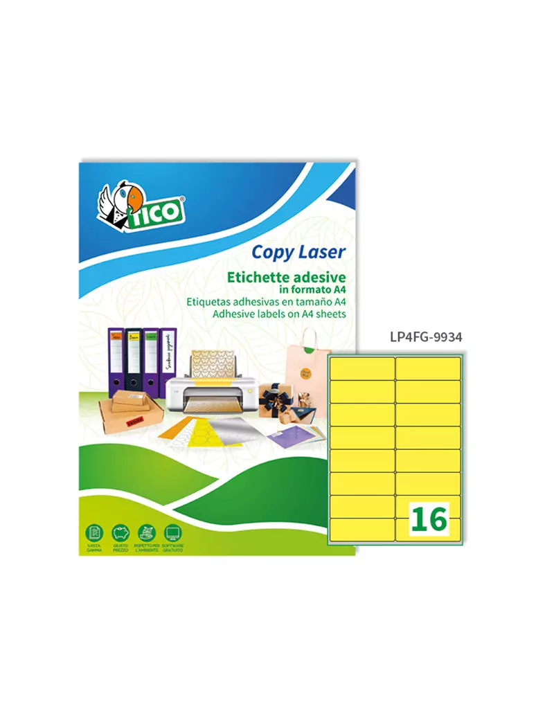 Etichette Adesive Copy Laser Premium Tico con Angoli Arrotondati - A4 - 99,1x34 mm - LP4FG-9934 (Giallo Fluo Conf. 70) Etichette Adesive Copy Laser Premium Tico con Angoli Arrotondati - A4 - 99,1x34 mm - LP4FG-9934 (Giallo Fluo Conf. 70)