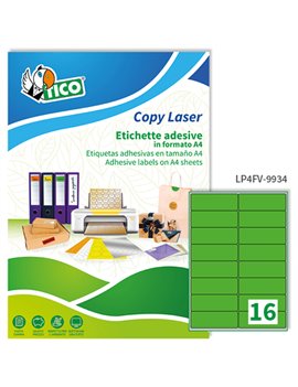 Etichette Adesive Copy Laser Premium Tico con Angoli Arrotondati - A4 - 99,1x34 mm - LP4FV-9934 (Verde Fluo Conf. 70)