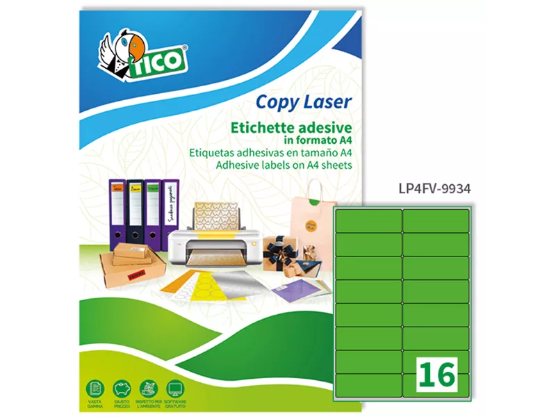 Etichette Adesive Copy Laser Premium Tico con Angoli Arrotondati - A4 - 99,1x34 mm - LP4FV-9934 (Verde Fluo Conf. 70) Etichette Adesive Copy Laser Premium Tico con Angoli Arrotondati - A4 - 99,1x34 mm - LP4FV-9934 (Verde Fluo Conf. 70)