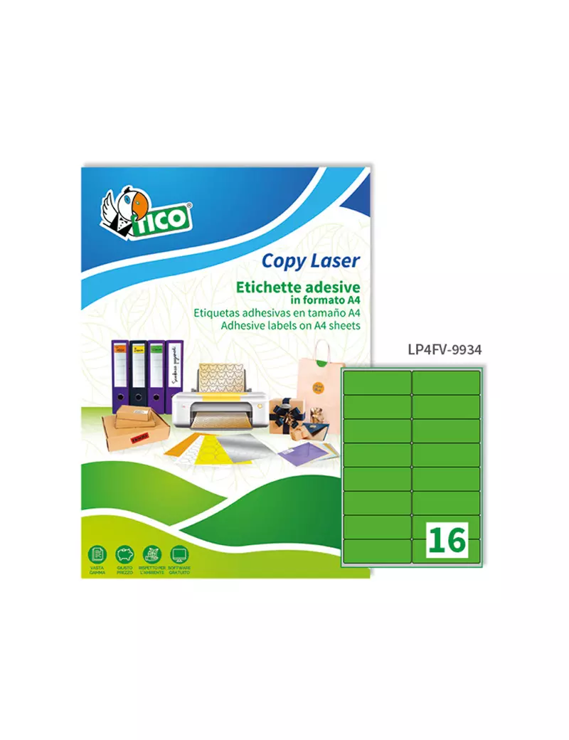 Etichette Adesive Copy Laser Premium Tico con Angoli Arrotondati - A4 - 99,1x34 mm - LP4FV-9934 (Verde Fluo Conf. 70) Etichette Adesive Copy Laser Premium Tico con Angoli Arrotondati - A4 - 99,1x34 mm - LP4FV-9934 (Verde Fluo Conf. 70)