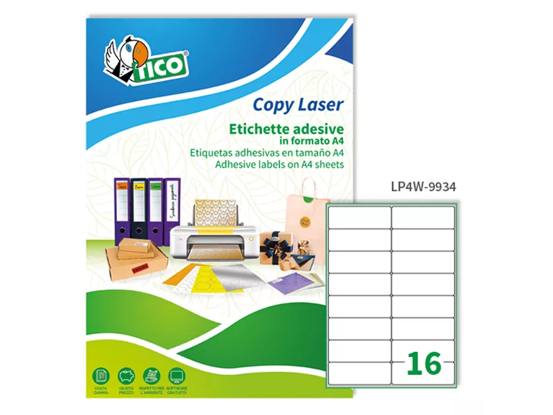 Etichette Adesive Copy Laser Premium Tico con Angoli Arrotondati - A4 - 99,1x34 mm - LP4W-9934 (Bianco Conf. 100) Etichette Adesive Copy Laser Premium Tico con Angoli Arrotondati - A4 - 99,1x34 mm - LP4W-9934 (Bianco Conf. 100)