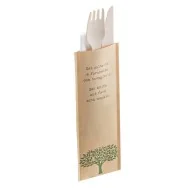 Forchetta e Coltello in Legno Leone - 16 cm - con Tovagliolo - Q1015 (Legno Conf. 48)