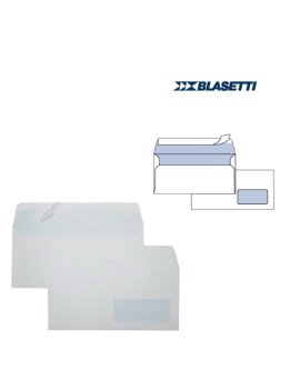 Buste Commerciali Super Strip Blasetti - 11x23 cm - Taglio Dritto con Strip - Con Finestra - 90 g - 148 (Bianco Conf. 500)