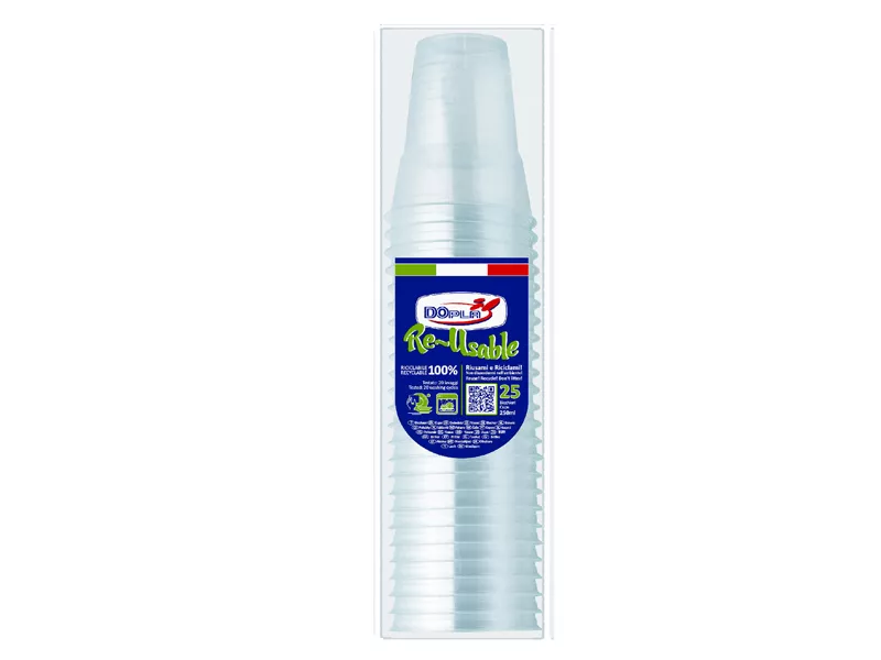 Bicchieri in Plastica Riutilizzabili DOpla 250 cc - 22633 (Trasparente Conf. 25)