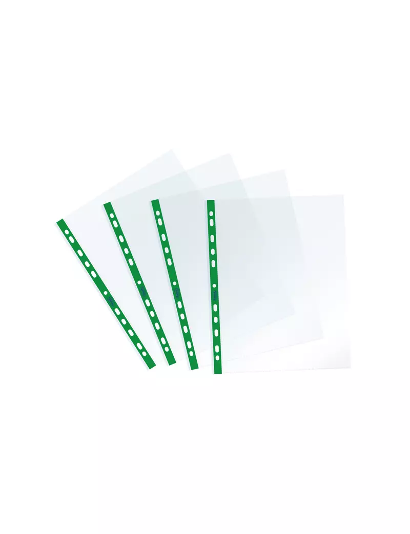 Busta a Perforazione Universale Sprint Favorit - 22x30 cm - Liscia - 400159689 (Trasparente Banda Verde Conf. 25)